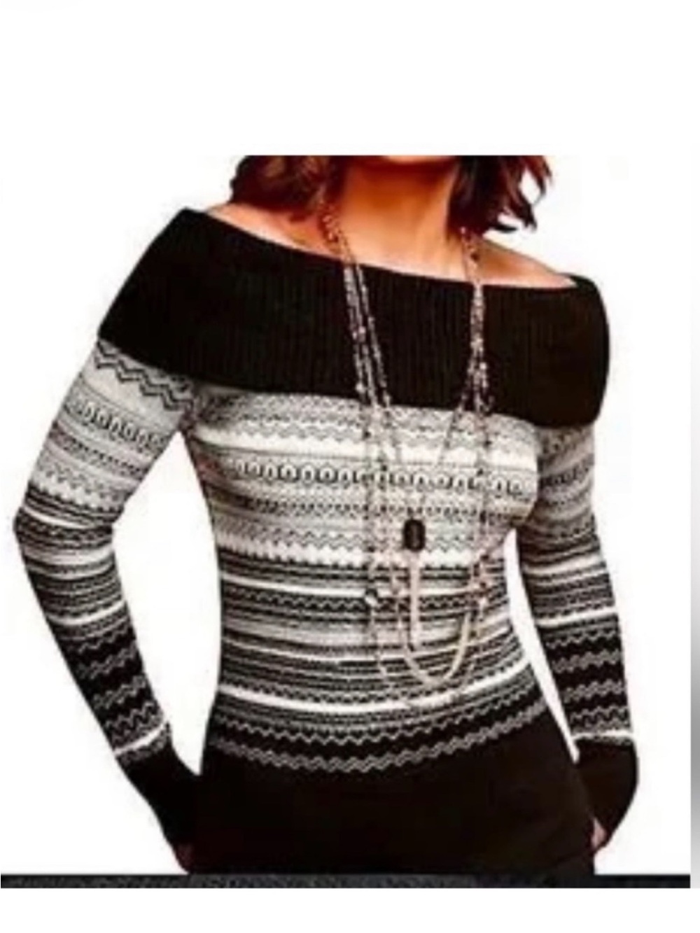 White House Black Market NWOT Shimmer Black & White Patterned Cowl Sweater!